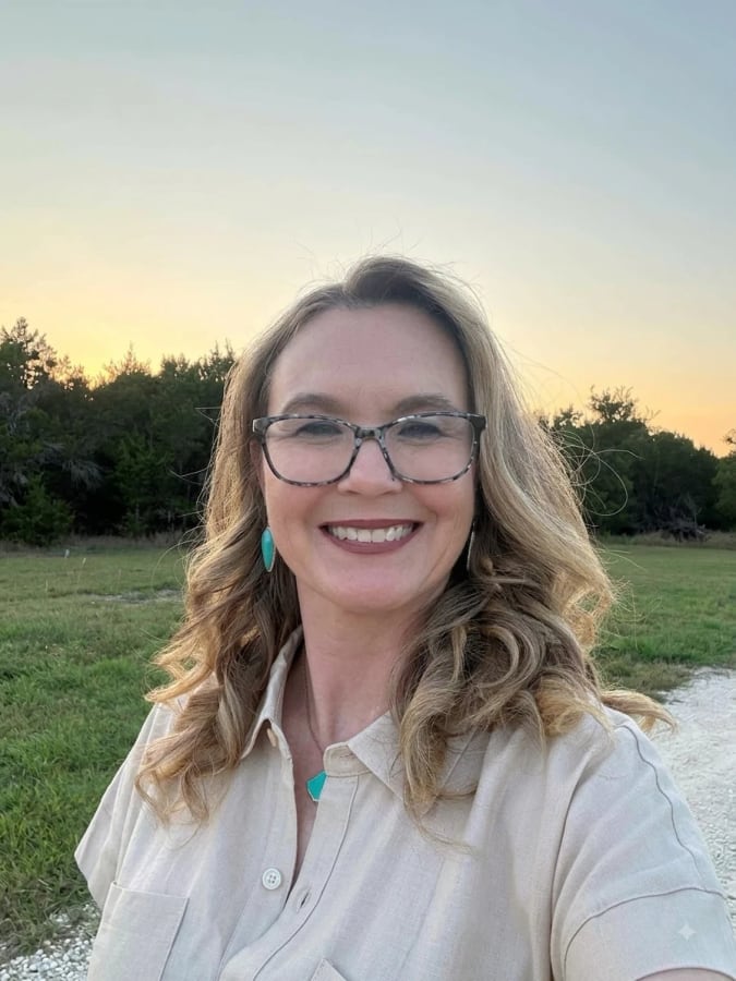 Lori Brown outdoors in the Texas Hill Country near Georgetown at sunset